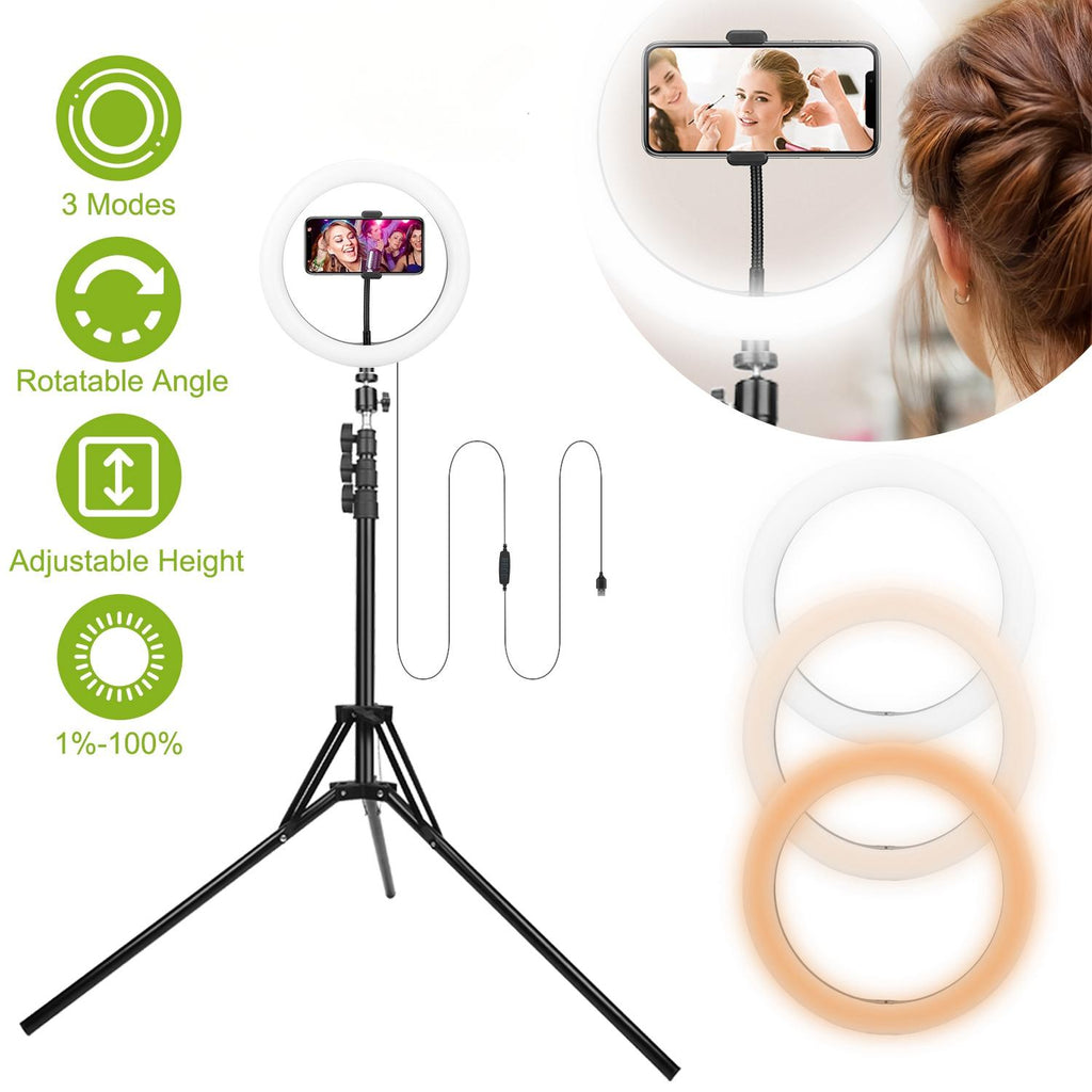 10" LED Ring Light c/ Tripé & Suporte Celular