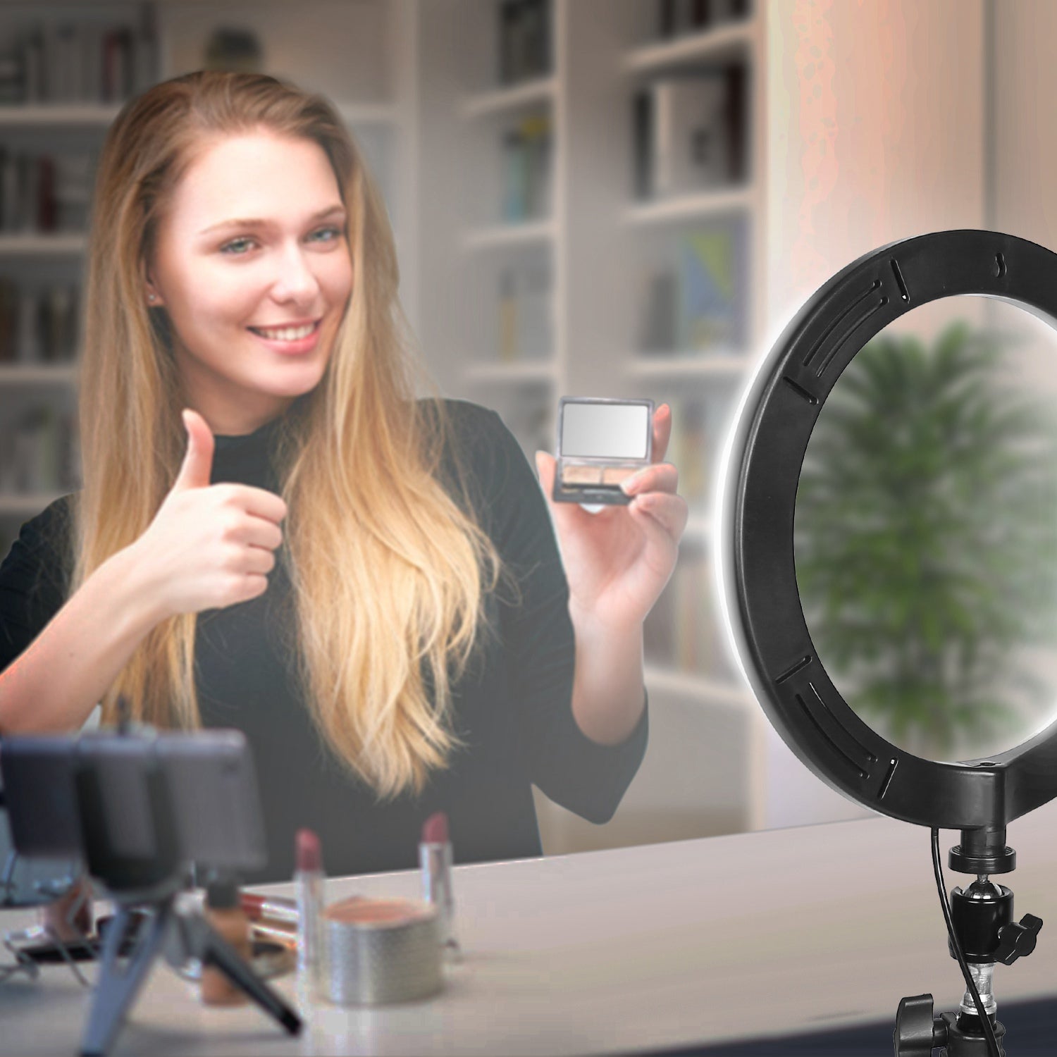 10" LED Ring Light c/ Tripé & Suporte Celular