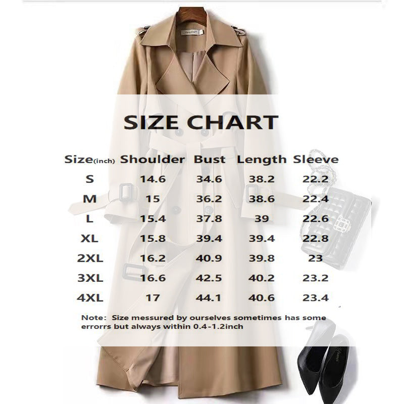 Women's Classic Trench Coat, Solid Color Long Sleeve Belted Mid-Length Jacket With Button Detail For Spring And Fall