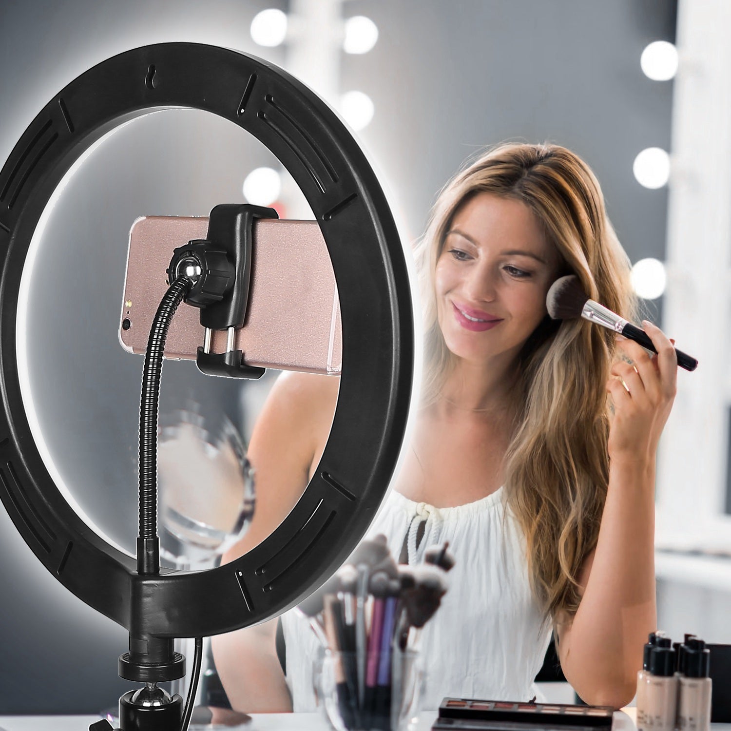 10" LED Ring Light c/ Tripé & Suporte Celular
